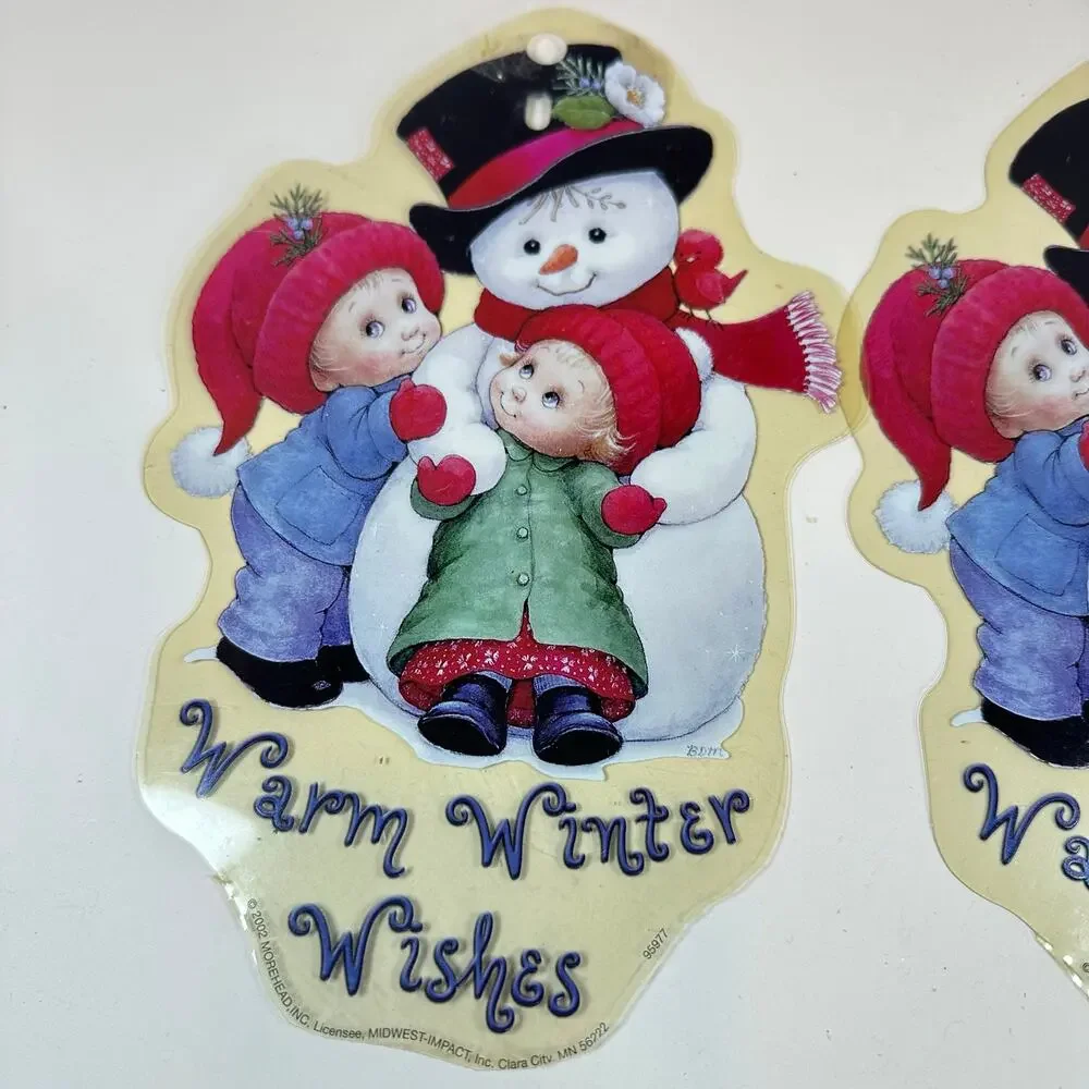 Lot of 2 Vintage Christmas Window Clings 2002 Ruth Morehead Warm Winter Wishes
